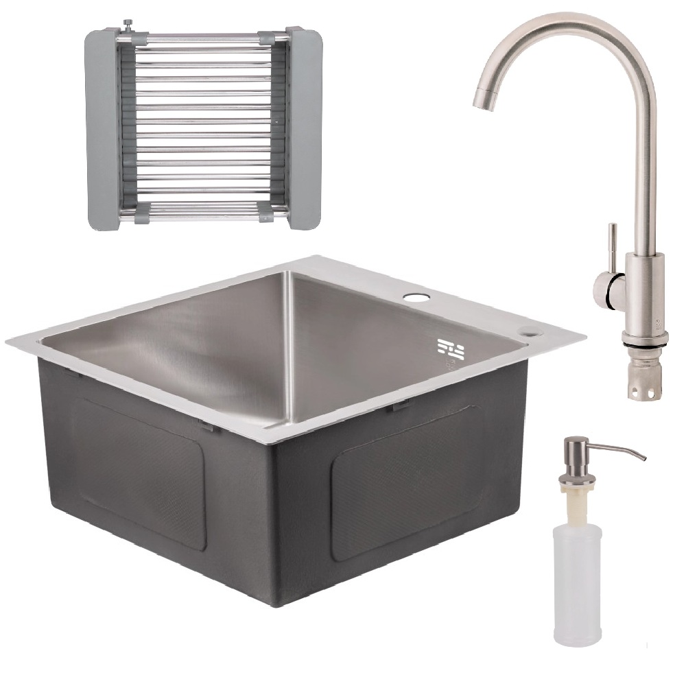 Кухонна мийка 5050 Brush 3.0/1.0mm нержавіюча сталь Lidz + Змішувач для кухні