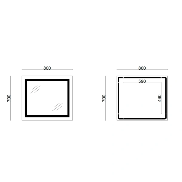 Дзеркало настінне прямокутне 700х800 з LED-підсвічуванням, з антизапотіванням Lidz Kubis
