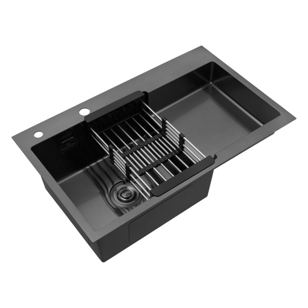 Кухонна мийка Kroner KRP Schwarze - 7848LHM PVD (3.0/1.0 мм) крило праворуч
