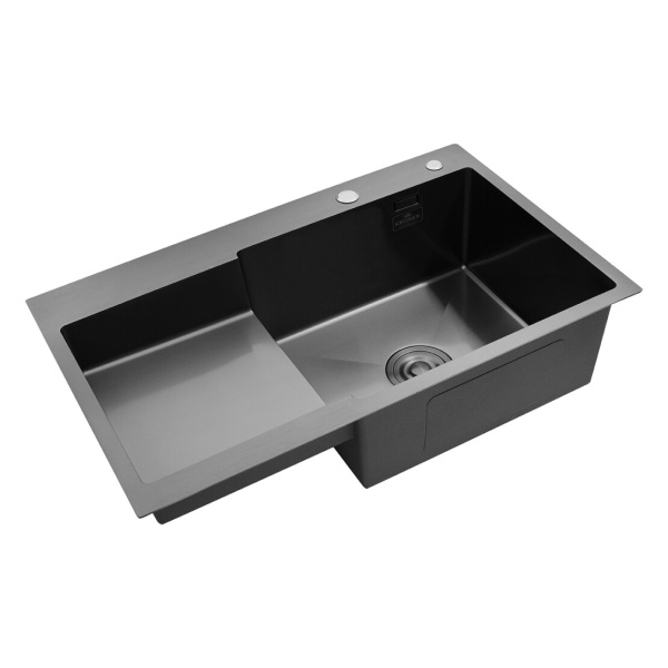 Кухонна мийка Kroner KRP Schwarze - 7848RHM PVD (3.0/1.0 мм) крило ліворуч