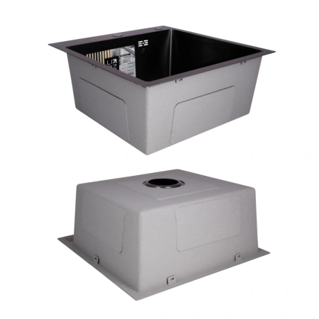 Кухонна мийка Lidz 50*50 Brush 3.0/1,0 (колір чорний) + Дозатор + Кошик