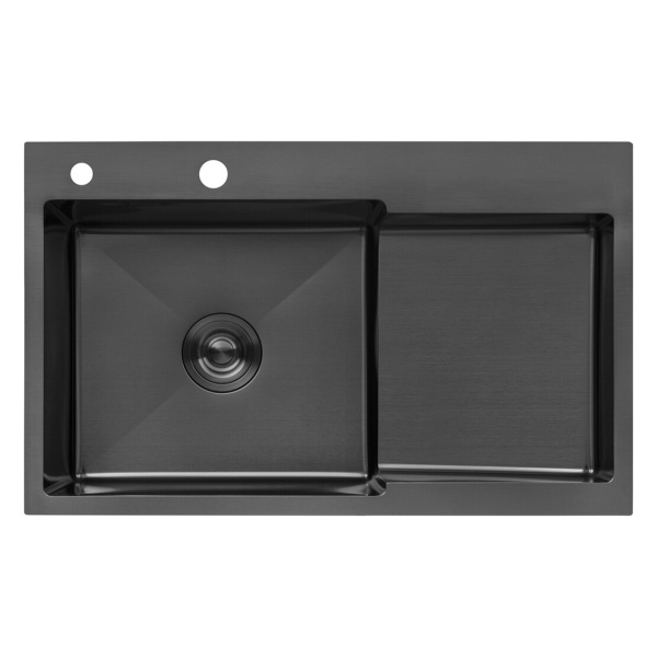 Кухонна мийка Kroner KRP Schwarze - 7848LHM PVD (3.0/1.0 мм) крило праворуч