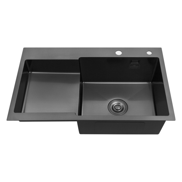 Кухонна мийка Kroner KRP Schwarze - 7848RHM PVD (3.0/1.0 мм) крило ліворуч