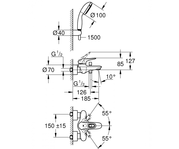 Змішувач із душовим набором GROHE EUROSTYLE NEW