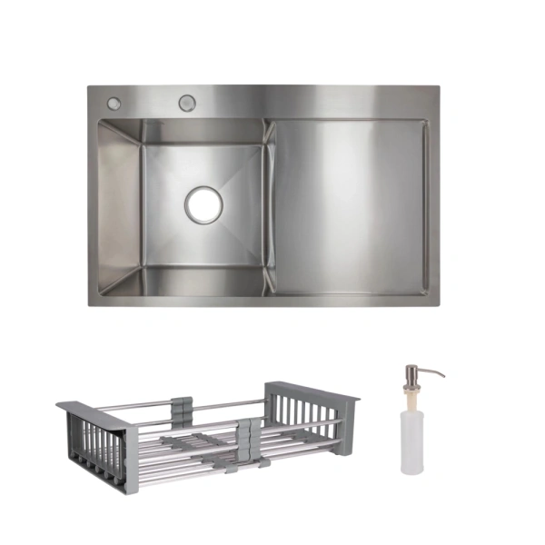 Кухонна мийка Lidz 78*49R крило праворуч 3,0/1,0 мм Brushed Steel + Корзина Lidz K01G