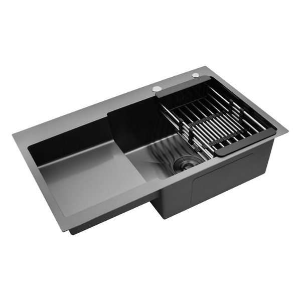 Кухонна мийка Kroner KRP Schwarze - 7848RHM PVD (3.0/1.0 мм) крило ліворуч