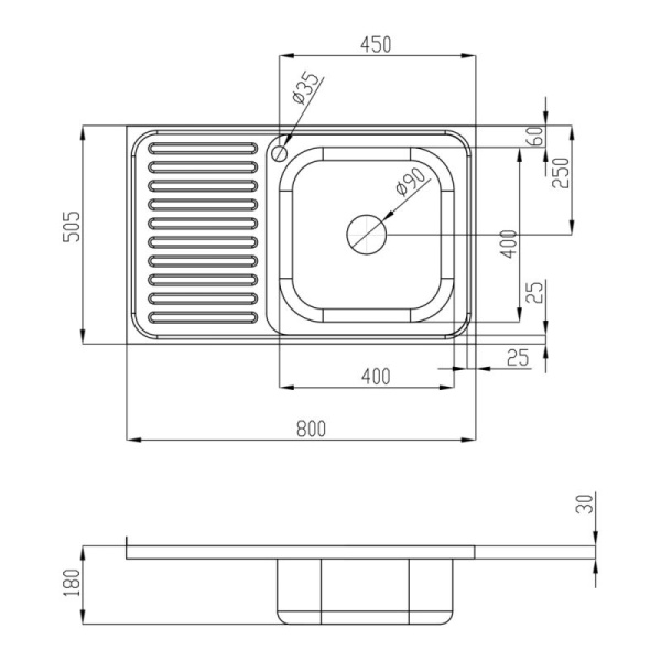 Кухонна мийка Lidz 5080-R Satin 0,8 мм