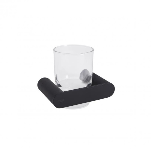 Склянка для ванної з тримачем (чорний) Qtap Sklenka