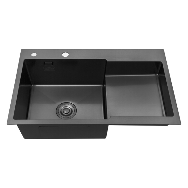 Кухонна мийка Kroner KRP Schwarze - 7848LHM PVD (3.0/1.0 мм) крило праворуч
