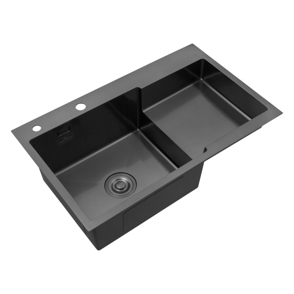 Кухонна мийка Kroner KRP Schwarze - 7848LHM PVD (3.0/1.0 мм) крило праворуч