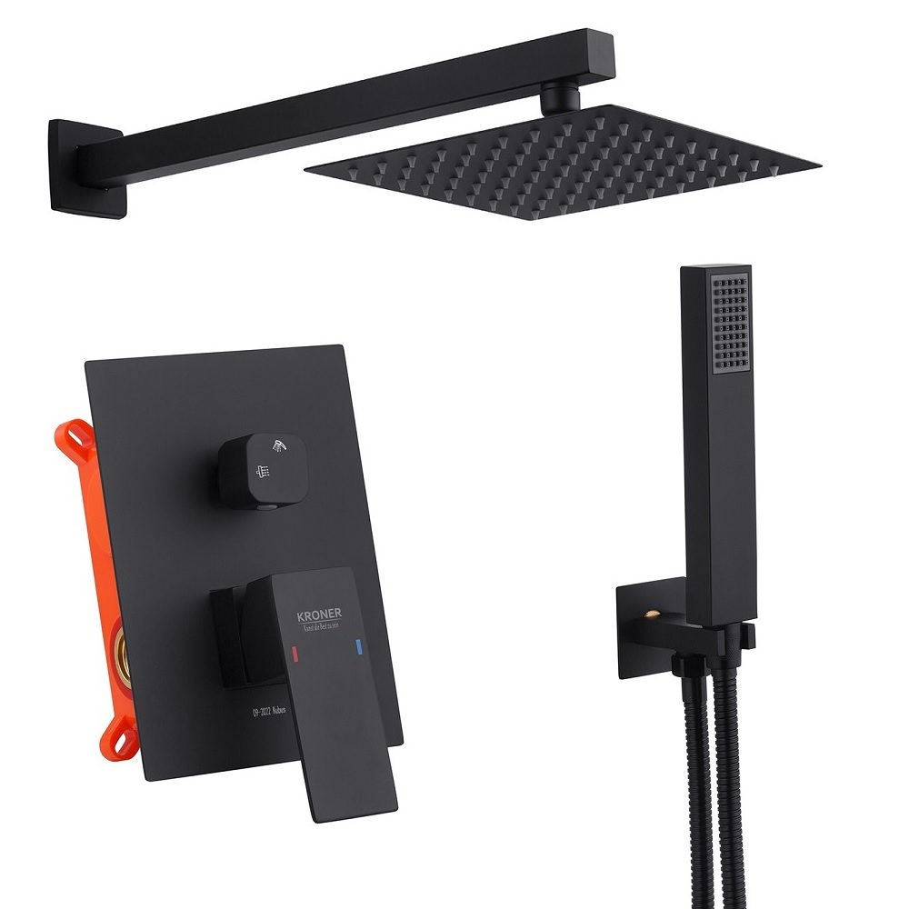 Душова система прихованого монтажу Kroner KRP Edelstahl Kubus у чорному кольорі