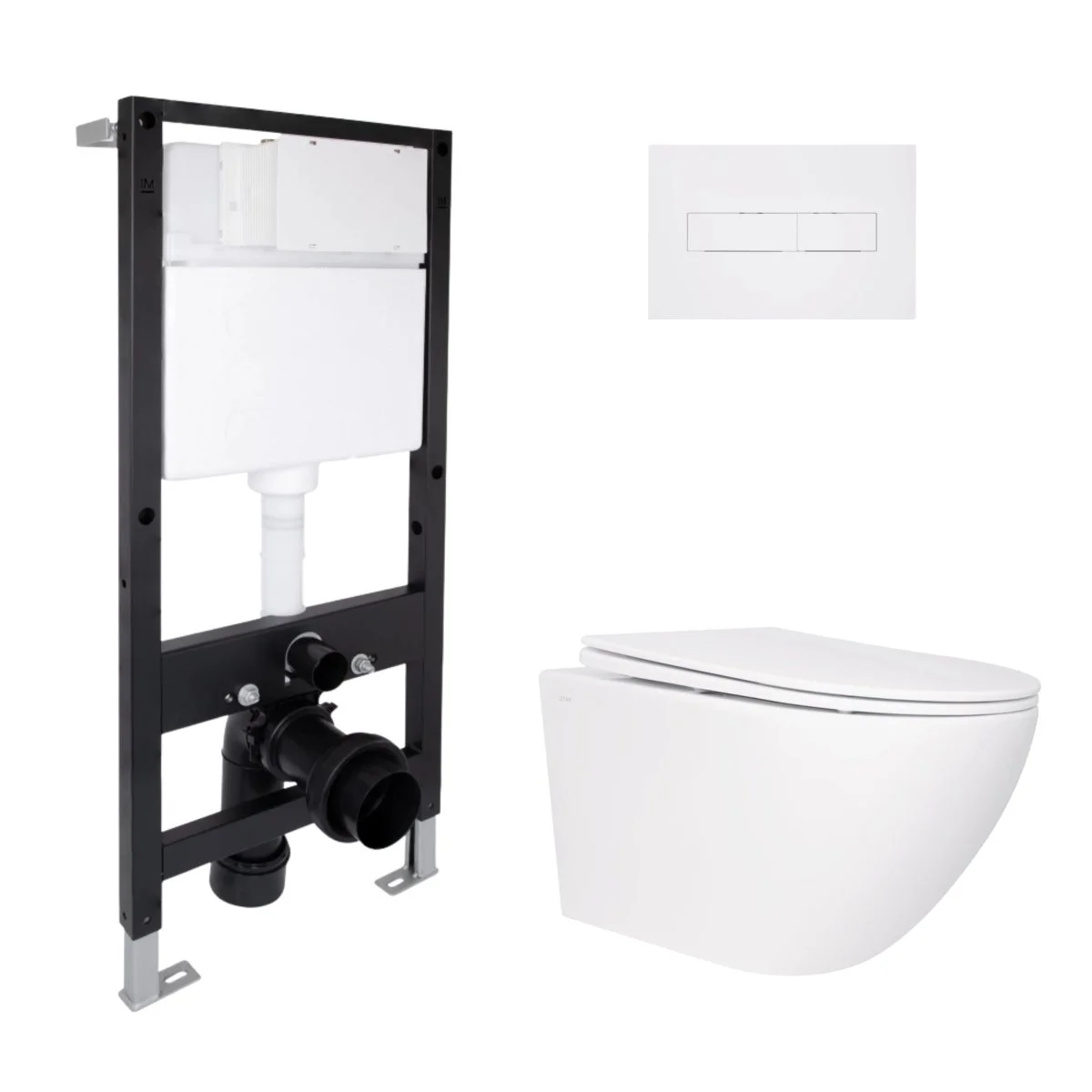 Готове рішення Qtap для ванної кімнати: підвісний унітаз Jay Rimless 520x360x320 + комплект інсталяції Standard (лінійна клавіша White)