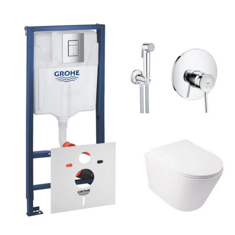Комплект унітаз з сидінням Qtap Swan + інсталяція Grohe Rapid SL + набір для гігієнічного душу