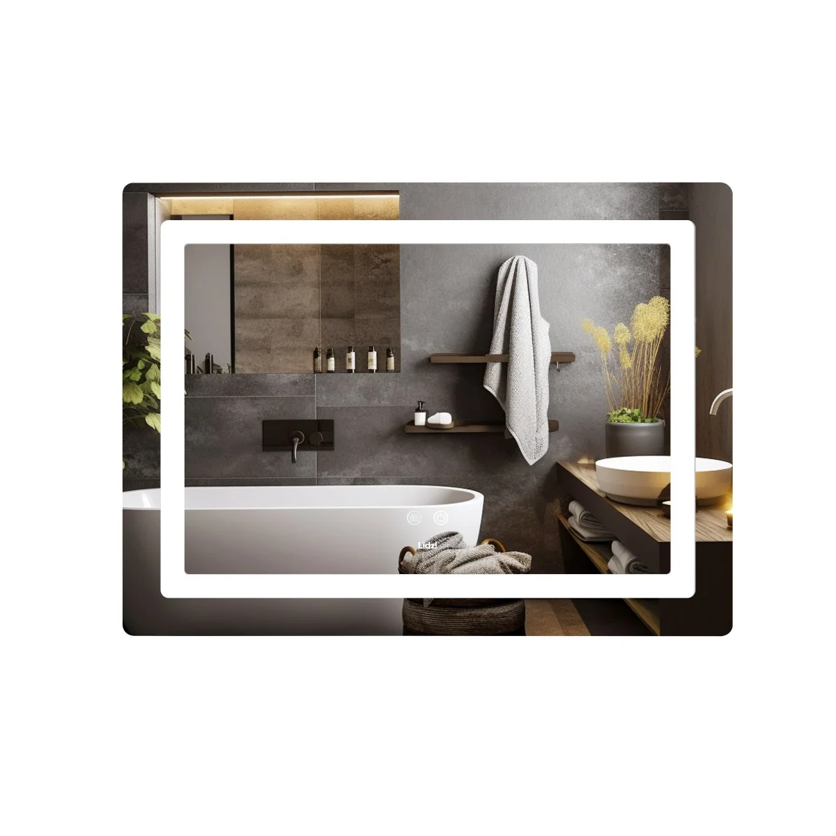 Дзеркало Lidz Kubis (KU2) 800х600 з LED-підсвічуванням Touch, з антизапотіванням, з регулюванням яскравості