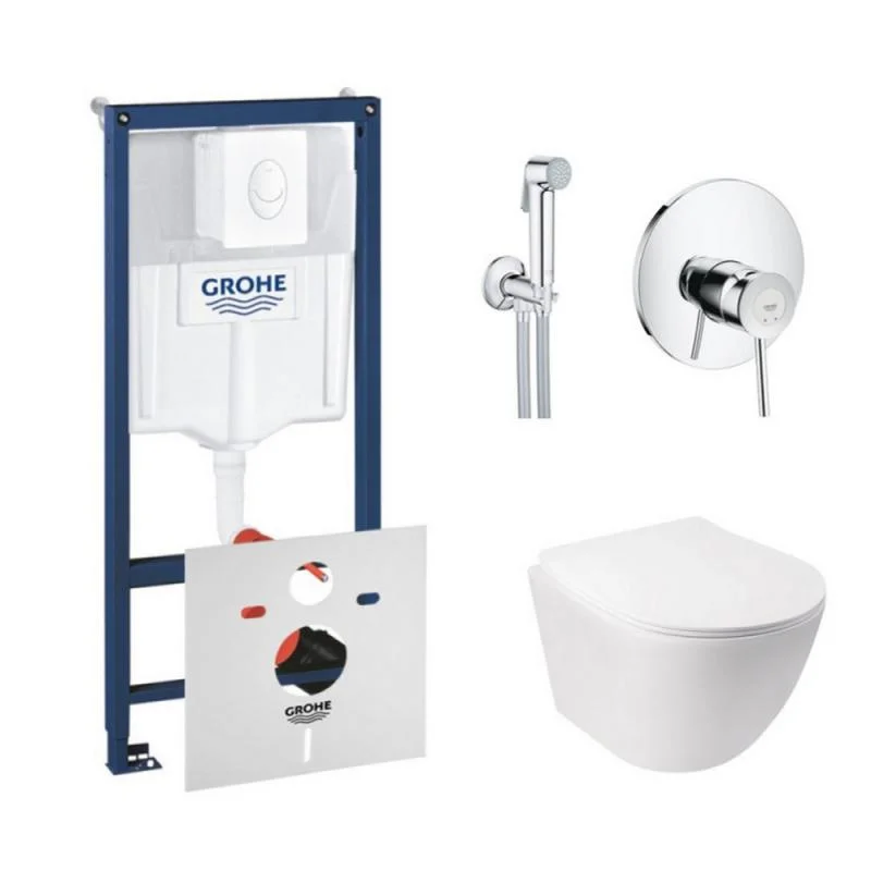 Комплект унітаз з сидінням Qtap Jay + інсталяція Grohe Rapid SL + набір для гігієнічного душу
