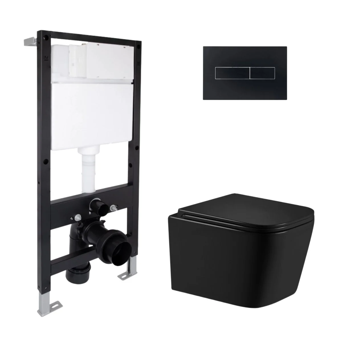 Готове рішення Qtap для ванної кімнати: підвісний унітаз Crow Ultra Quiet 485x340x290 + комплект інсталяції Standard (лінійна клавіша Black)
