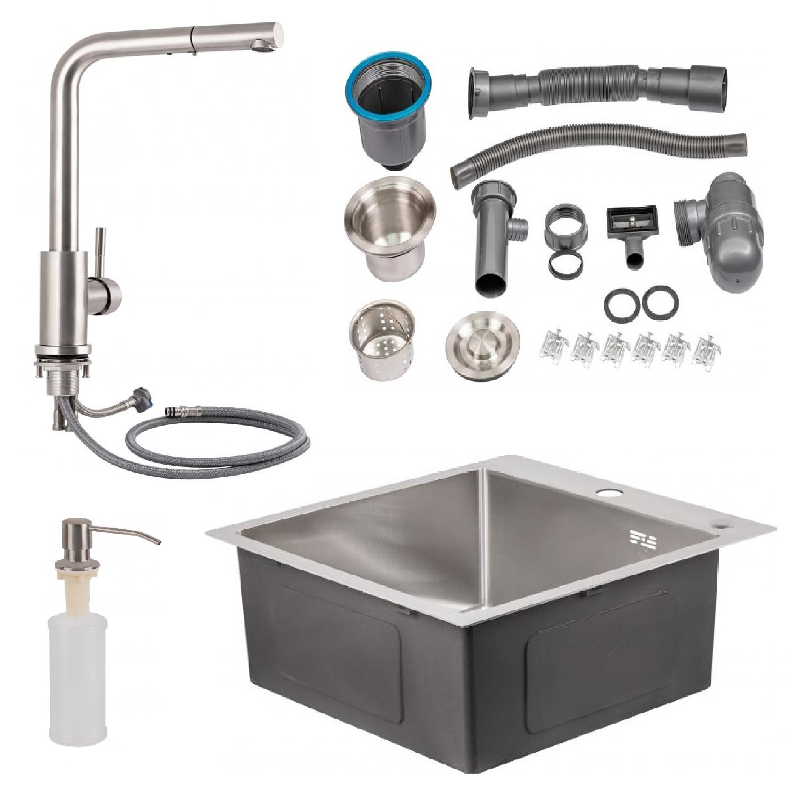 Кухонна мийка Lidz 50*50 Brush 3,0/1,0 + змішувач для кухні Lidz