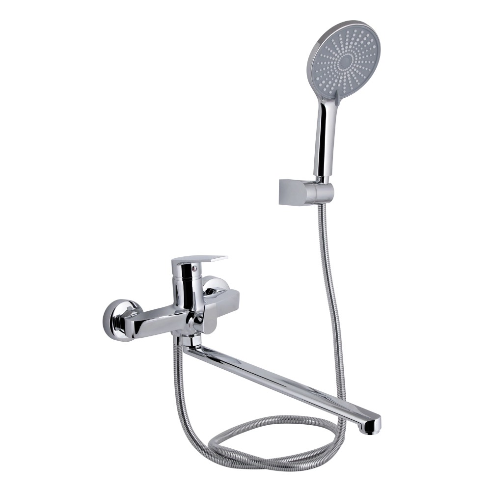 Змішувач для ванни з поворотним виливом 350 мм (з душовим гарнітуром) Qtap Stenava New