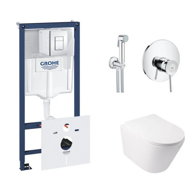 Комплект унітаз з сидінням Qtap Swan + інсталяція Grohe Rapid SL + набір для гігієнічного душу