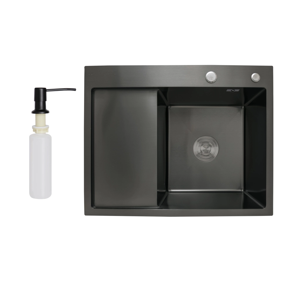 Кухонна мийка 63*50BL Brushed 3.0/1.0 мм у чорному кольорі PVD , крило ліворуч Lidz