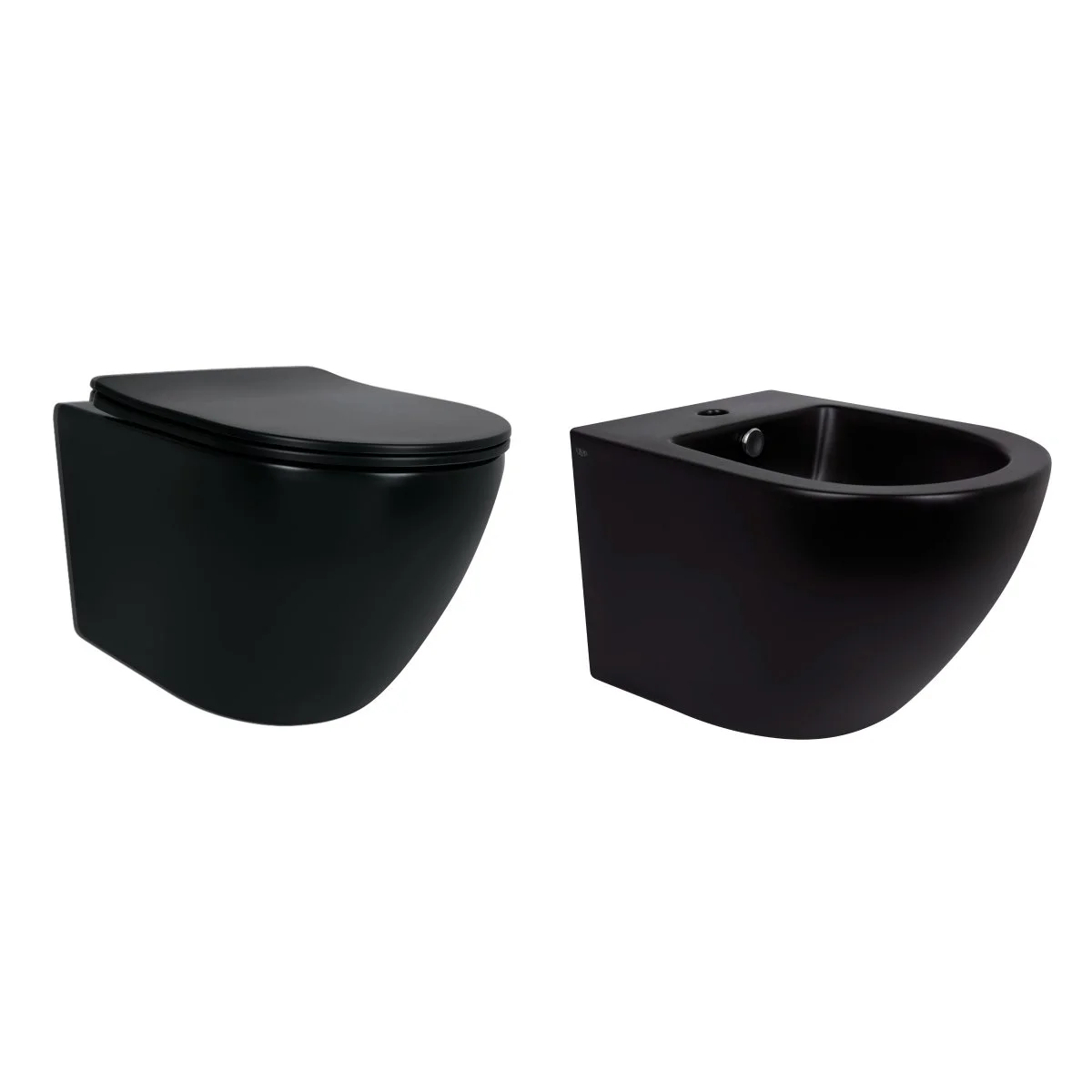 Комплект Qtap Robin Matt Black 2 в 1: унітаз підвісний Ultra Quiet QT13332381АSMB + біде підвісне