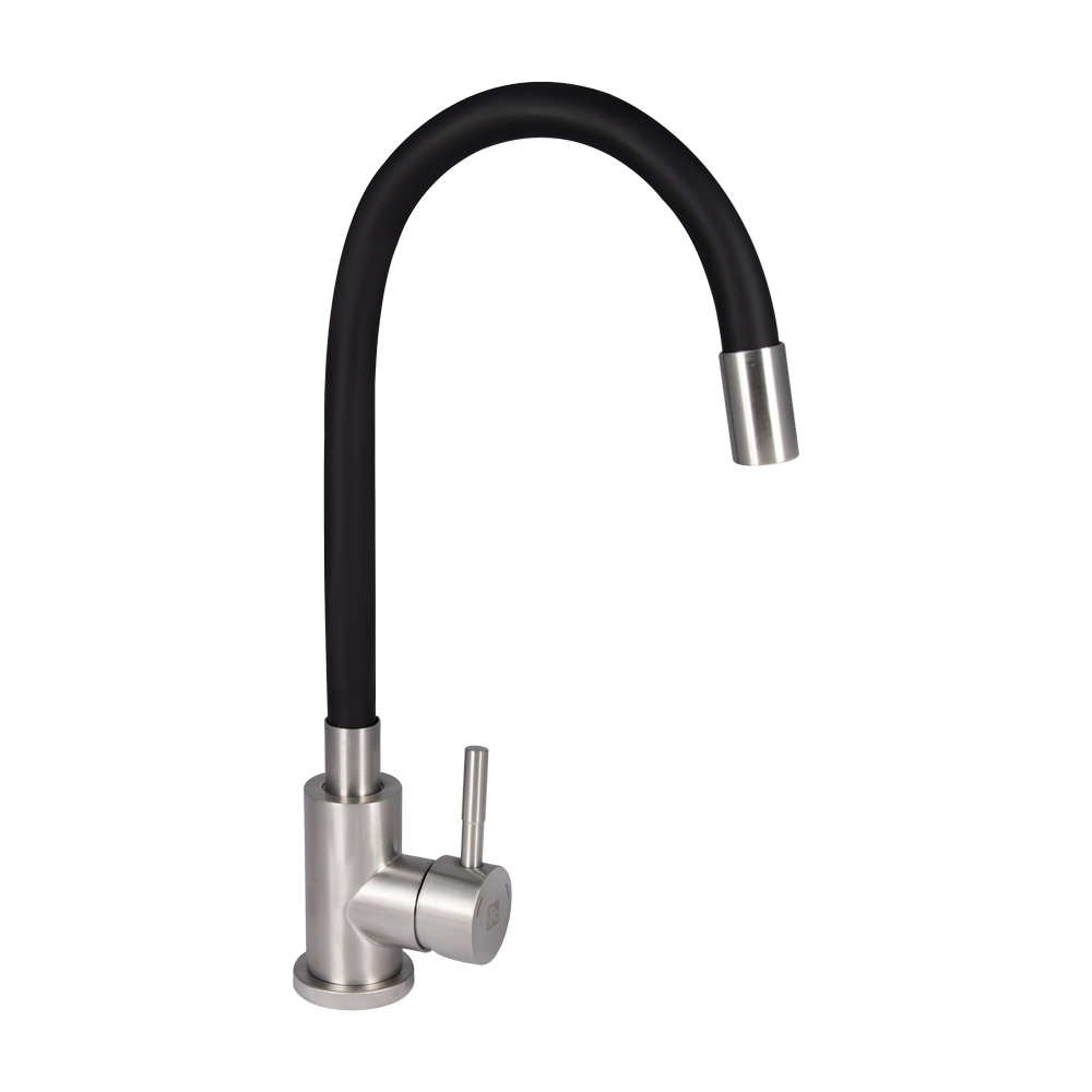 Змішувач для кухні Lidz Aria (нержавіюча сталь) з гнучким виливом у чорному кольорі
