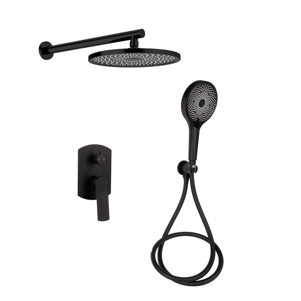 Душова система прихованого монтажу на два споживача у чорному кольорі Qtap Slavonice