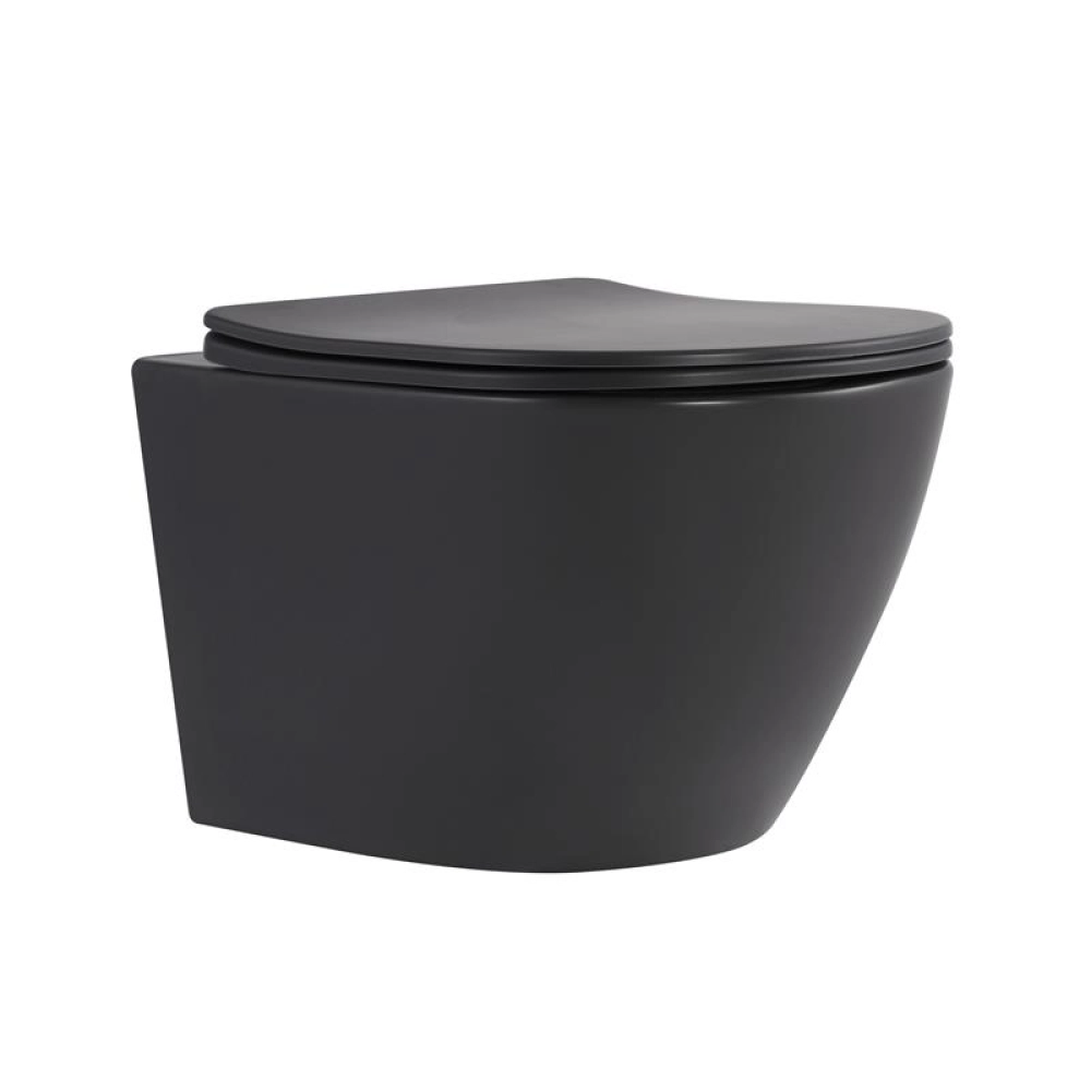 Унітаз підвісний у кольорі антрацит 490x365x325 мм з сидінням Slim Duroplast Qtap Robin