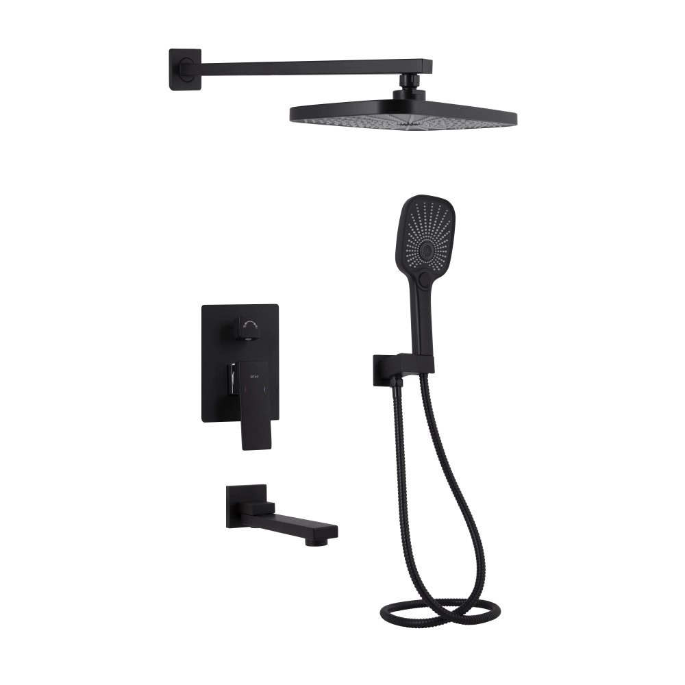 Душова система прихованого монтажу з виливом у чорному кольорі Qtap Gemini