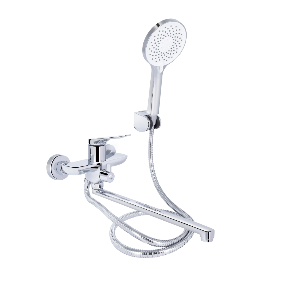 Змішувач для ванни з довгим поворотним виливом 338 мм (з душовим гарнітуром) Qtap Vlasta New