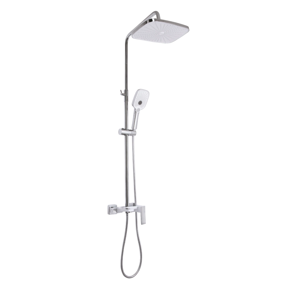 Душова система на три споживача (з виливом) хром-білий телескопічна 815-1200 мм Qtap Gemini