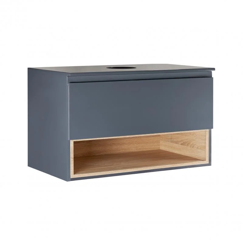 Тумба підвісна Qtap Robin 800х476х437 Graphite/Whitish oak зі стільницею