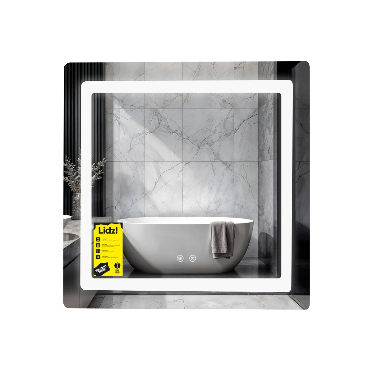 Дзеркало Lidz Kubis (KU2) 700х700 з LED-підсвічуванням Touch, з антизапотіванням, з регулюванням яскравості