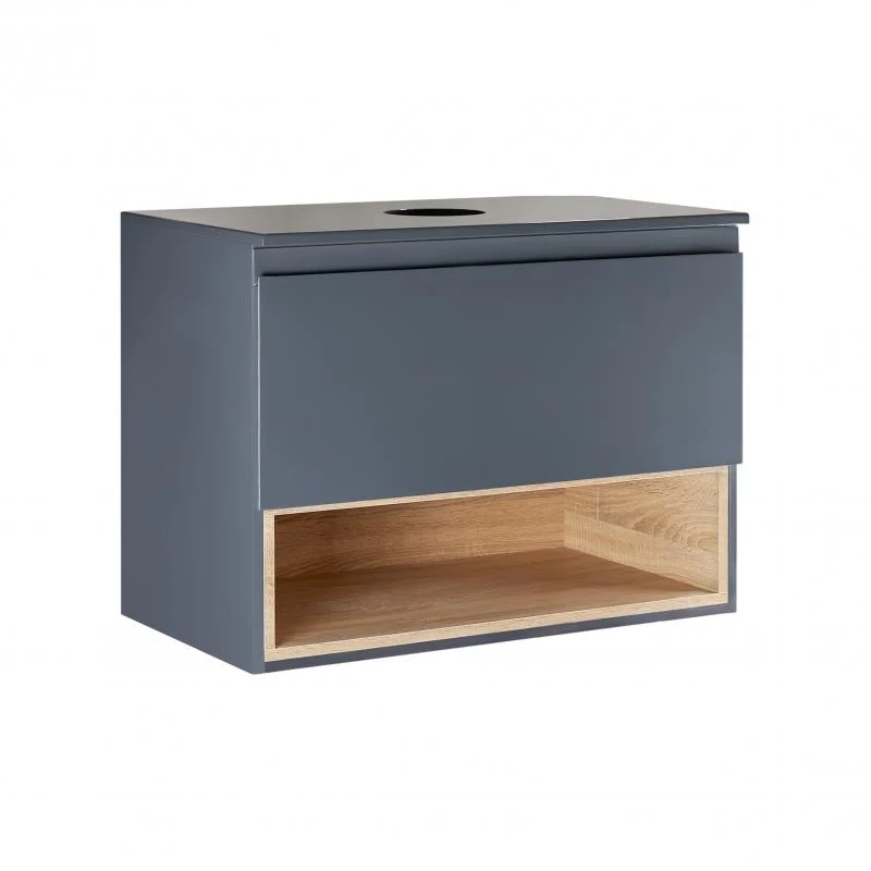 Тумба підвісна Qtap Robin 600х476х437 Graphite/Whitish oak зі стільницею