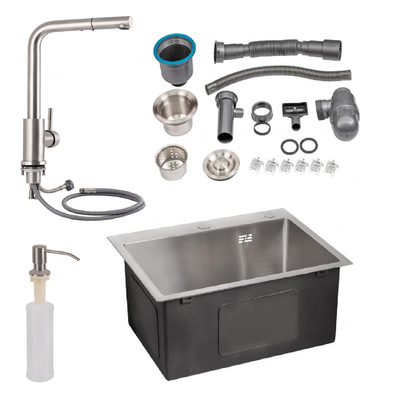 Кухонна мийка Lidz 58*45 Brush 3.0/1,0 + змішувач для кухні Lidz