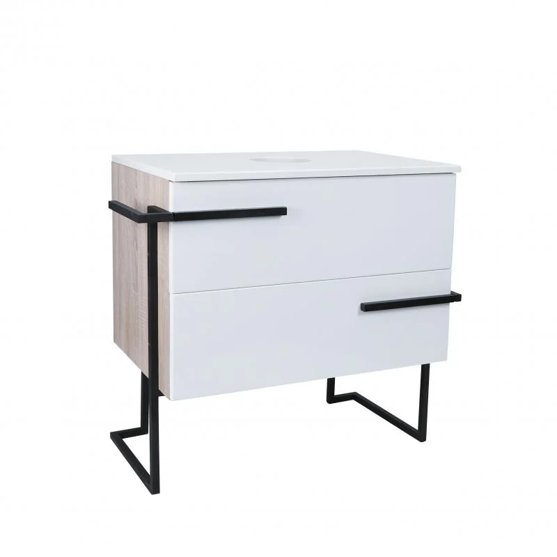 Тумба підлогова Qtap Taurus 700х616х437 White/Whitish oak зі стільницею