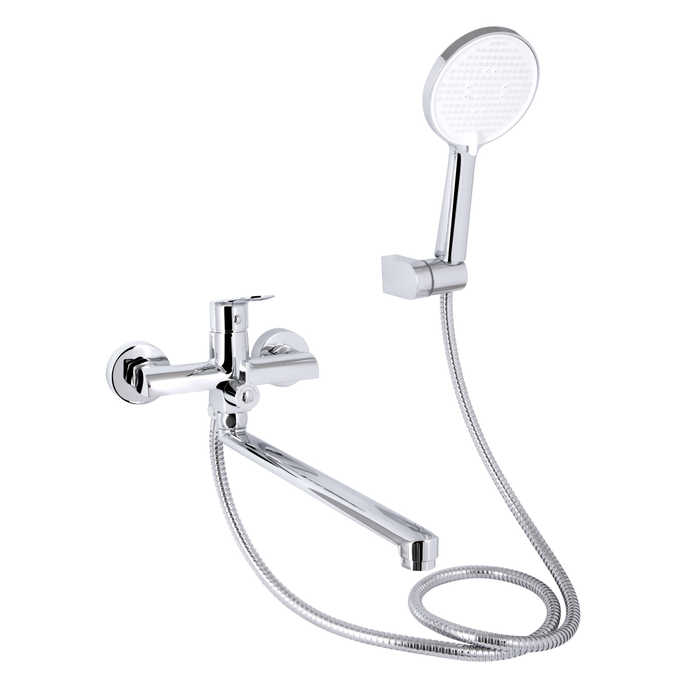 Змішувач для ванни з довгим виливом та душовим гарнітуром Qtap Evia