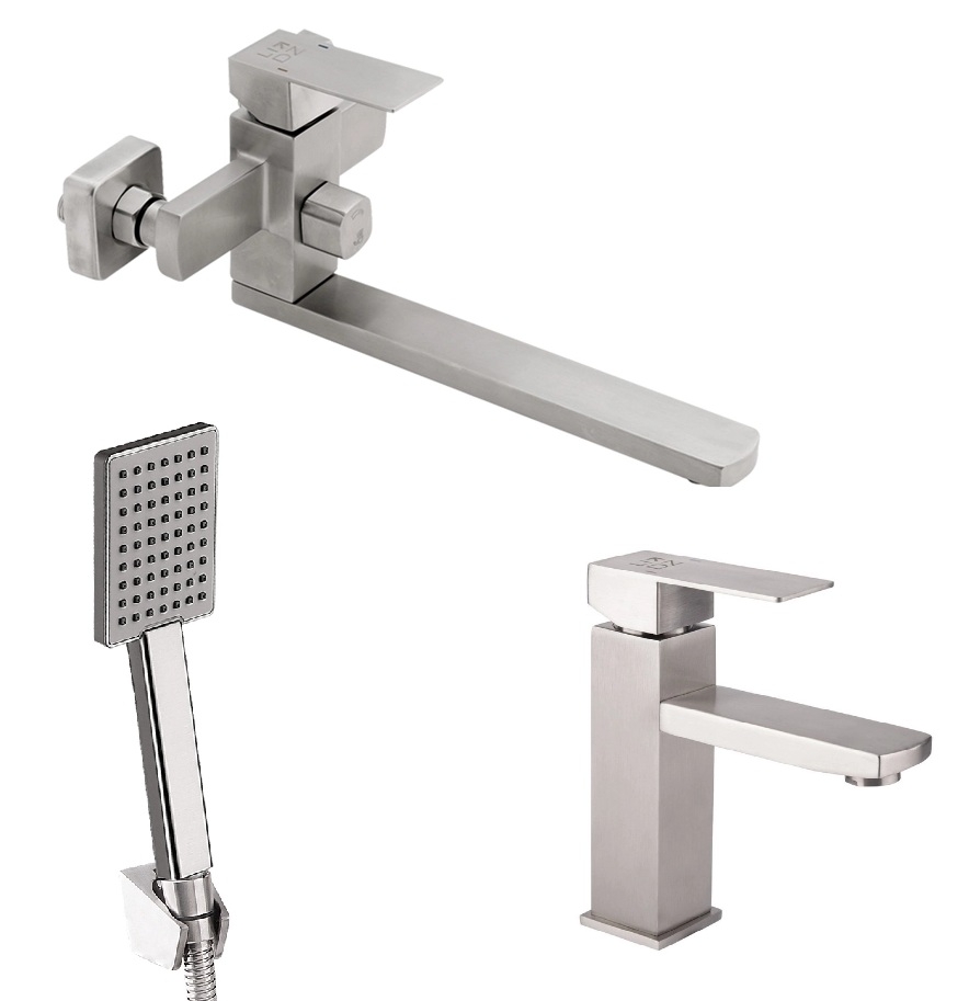 Змішувач для ванни (нержавіюча сталь) з виливом 310 мм. + Змішувач для раковини Lidz