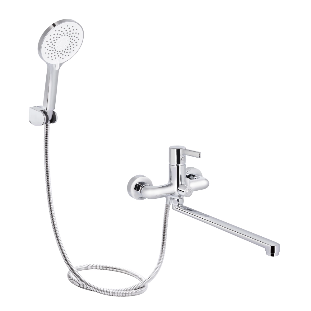 Змішувач для ванни з довгим поворотним виливом (з душовим гарнітуром) Qtap Cardinal