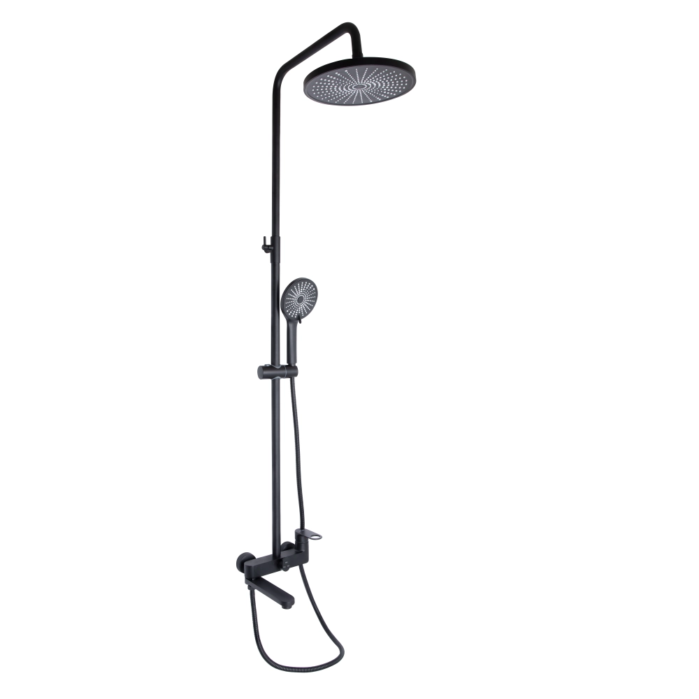Душова система з виливом і телескопічною штангою у чорному кольорі Qtap Jay
