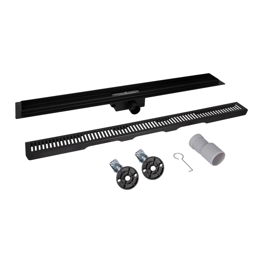 Душовий трап під плитку з нержавіючої сталі з сухим затвором у чорному кольорі 600 мм. Qtap