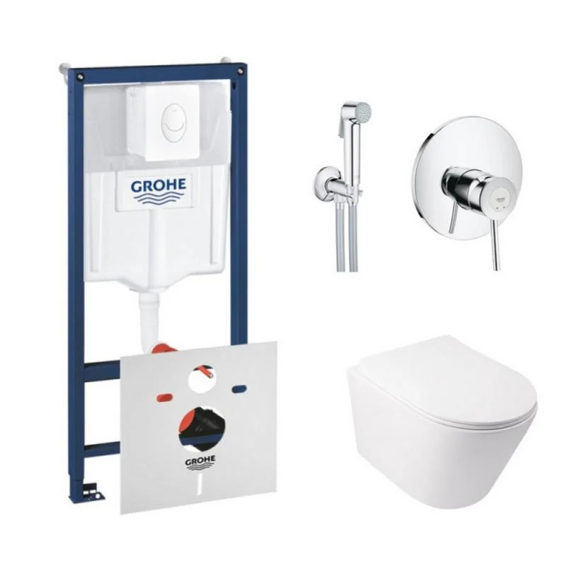 Комплект унітаз з сидінням Qtap Swan + інсталяція Grohe Rapid SL + набір для гігієнічного душу
