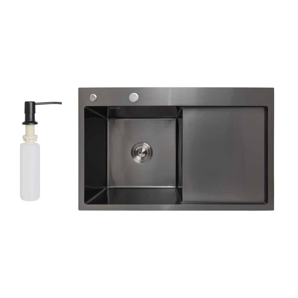 Мийка для кухні 78*49 BR крило праворуч у чорному кольорі PVD 3,0/1,0 мм Lidz