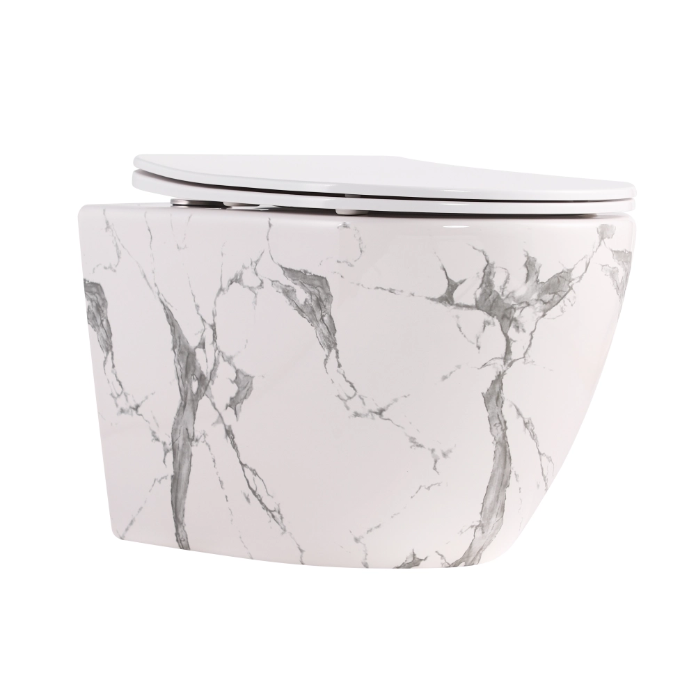 Унітаз підвісний у кольорі мармур 490x365x325 мм з сидінням Slim Duroplast Qtap Robin