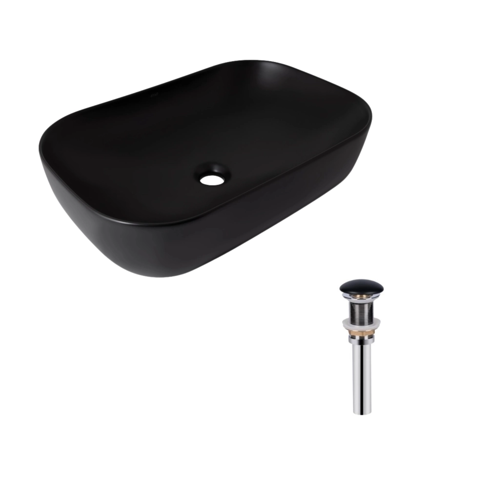 Раковина накладна прамокутна 600x390x150 мм у чорному кольорі Qtap Robin + Донний клапан(47296)