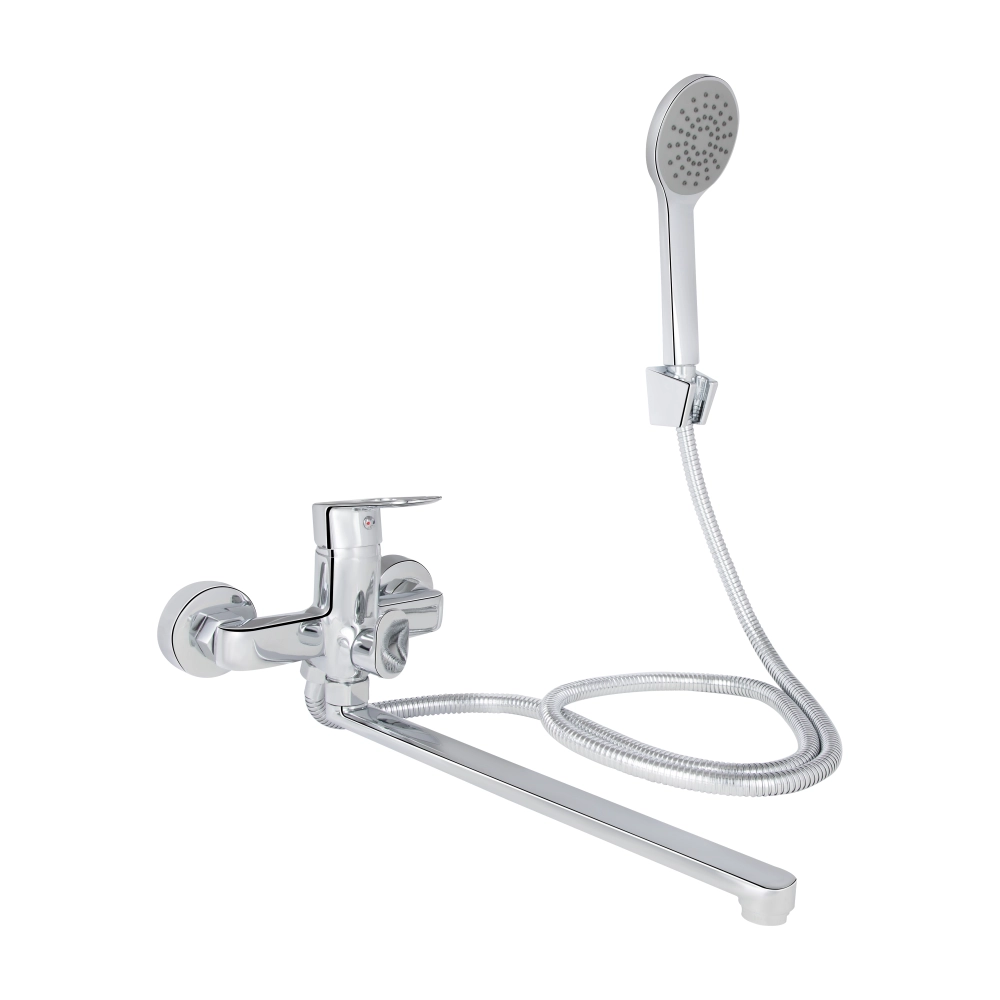 Змішувач для ванни з довгим поворотним виливом та душовим гарнітуром Lidz Latwa