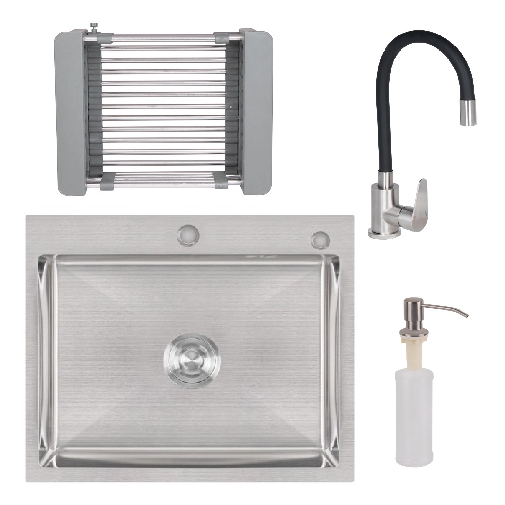 Кухонна мийка Lidz 60*50 Brush 3.0/1,0 мм + кухонний змішувач Lidz