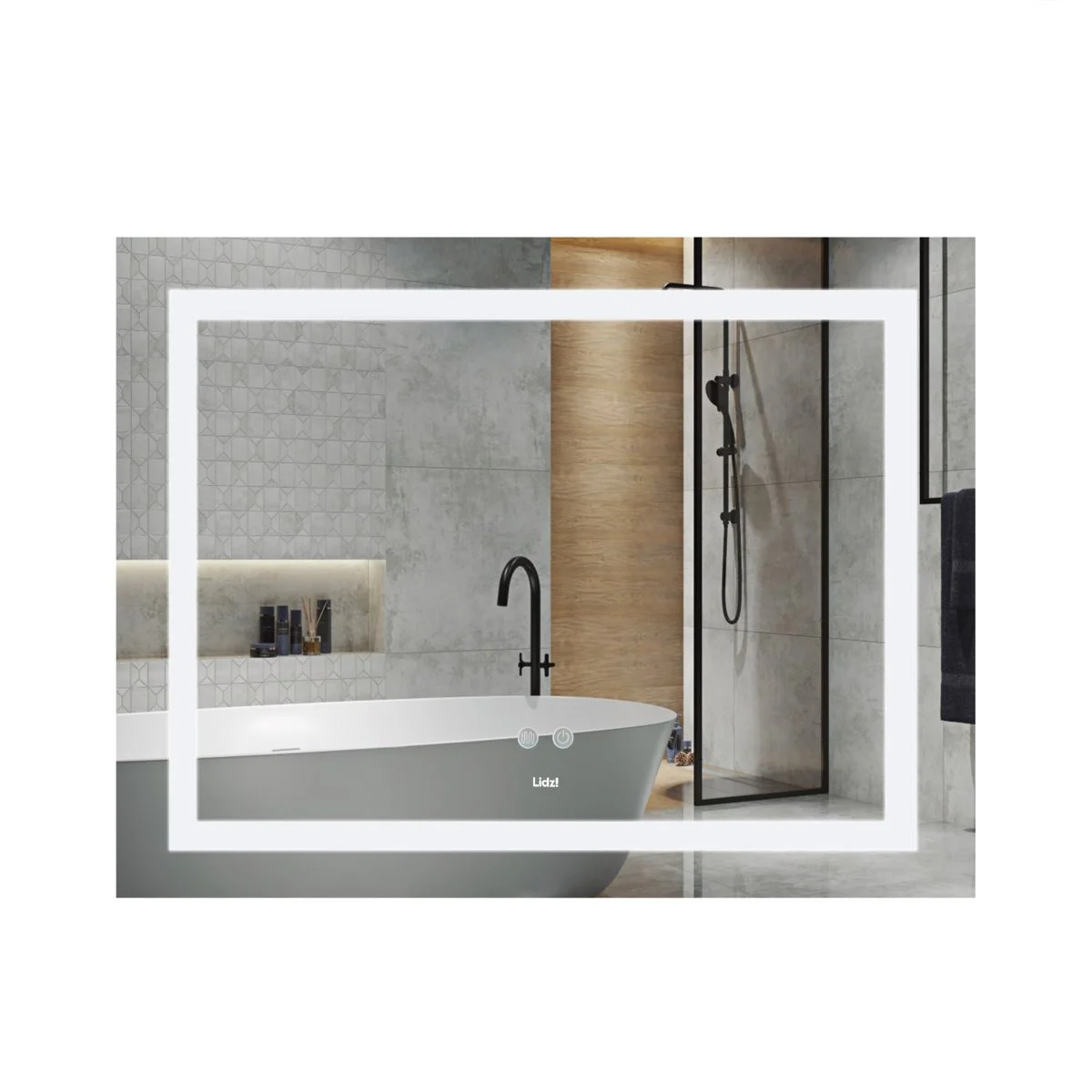 Дзеркало Lidz Kubis (KU1) 1200х800 з LED-підсвічуванням Touch, з антизапотіванням, з регулюванням яскравості
