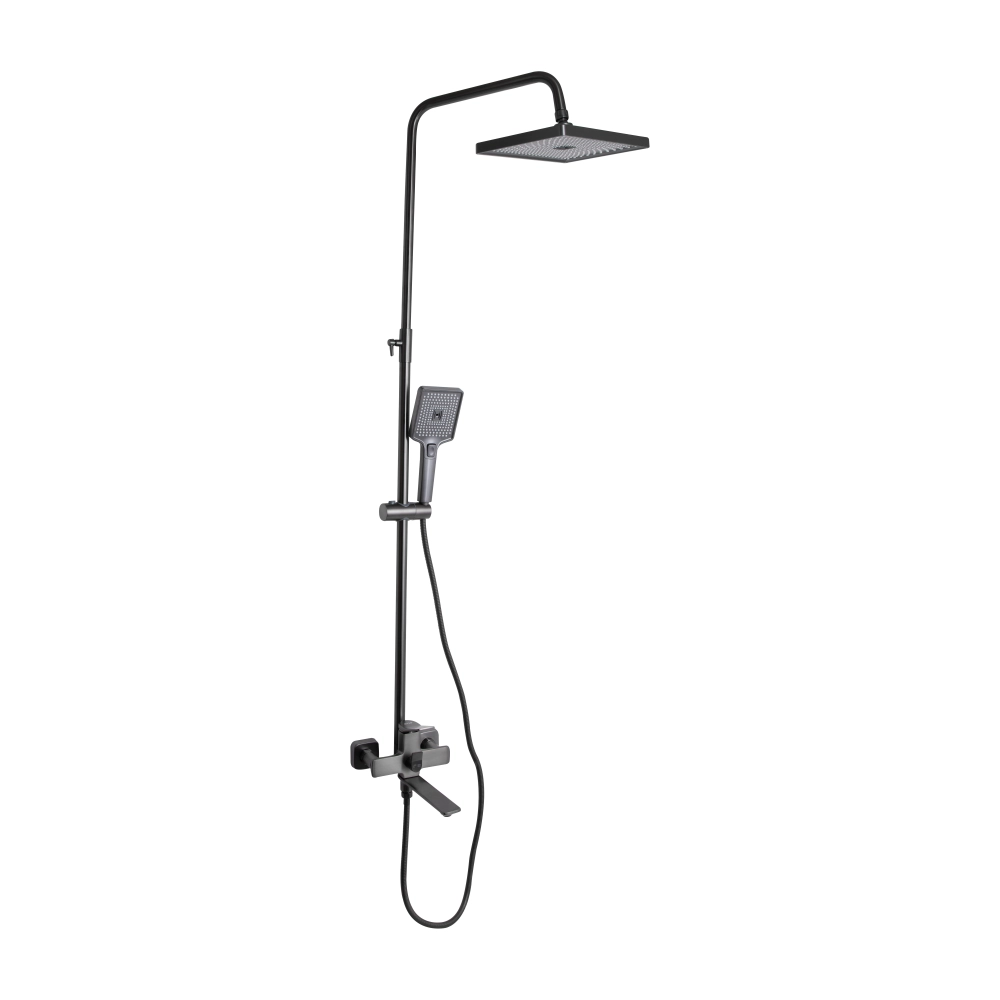 Душова система на три споживача (з виливом) у кольорі графіт, телескопічна 1000-1550 мм Qtap Presto