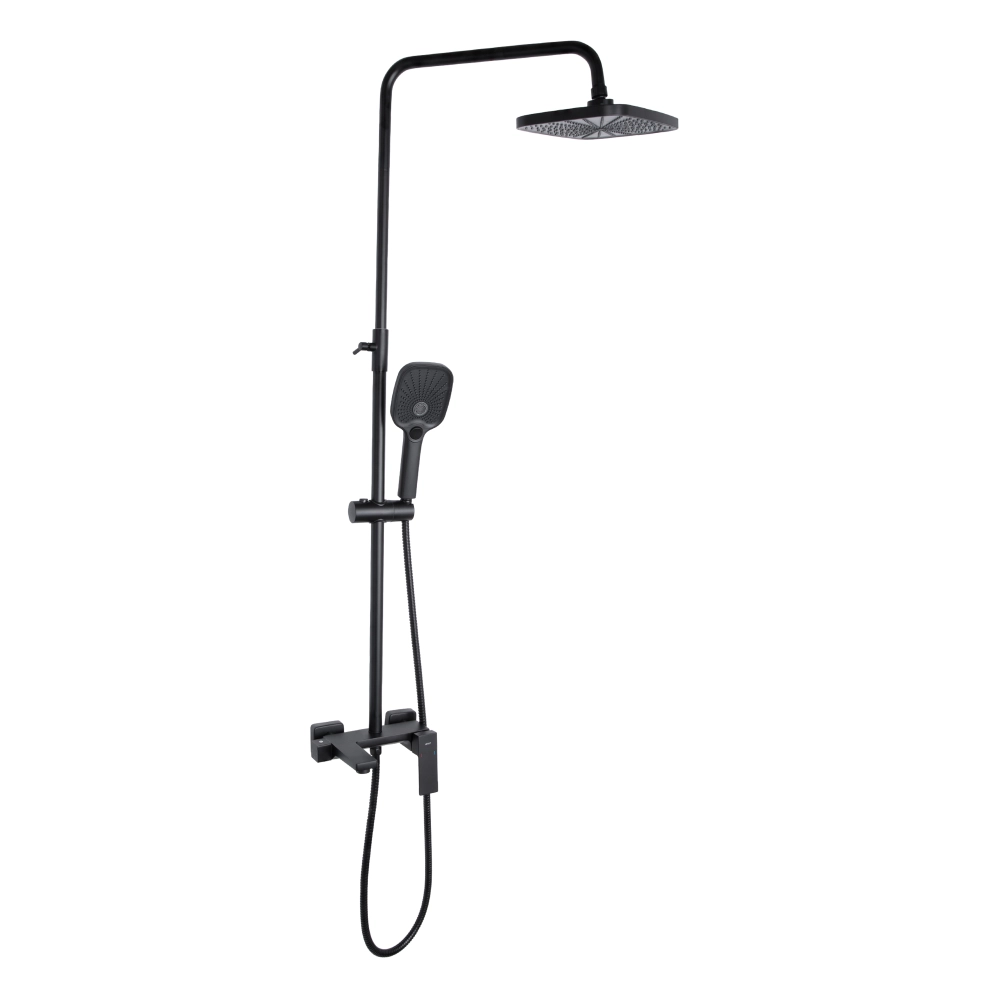 Душова система на три споживача (з виливом) у чорному кольорі, телескопічна 850-1200 мм Qtap Gemini